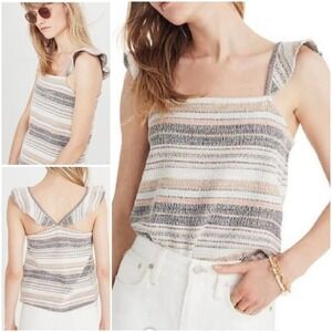 Madewell Texture &‎ Thread Ruffle-Strap Tank Top in Stripe NWT - Size M